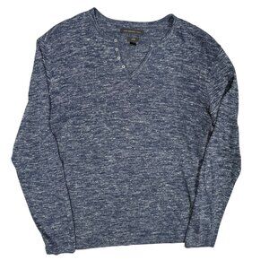 John Varvatos USA Luxe Linen Blend Long Sleeve Henley Shirt Blue Large